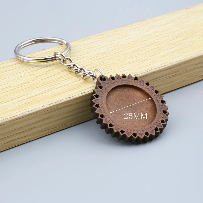 5 pièces rond bois Cabochon porte-clés paramètres de Base 25mm 30mm Dia en bois camée lunette vierges bricolage porte-clés accessoires J0306