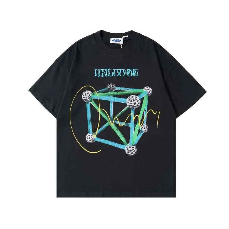 Streetwear Harajuku List Cube Drukuj Koszulka Bawełniana Casual Krótki Rękaw Tshirt Topy Tees Hip Hop T Shirt 2022 Mężczyźni Wiosna Lato G1217