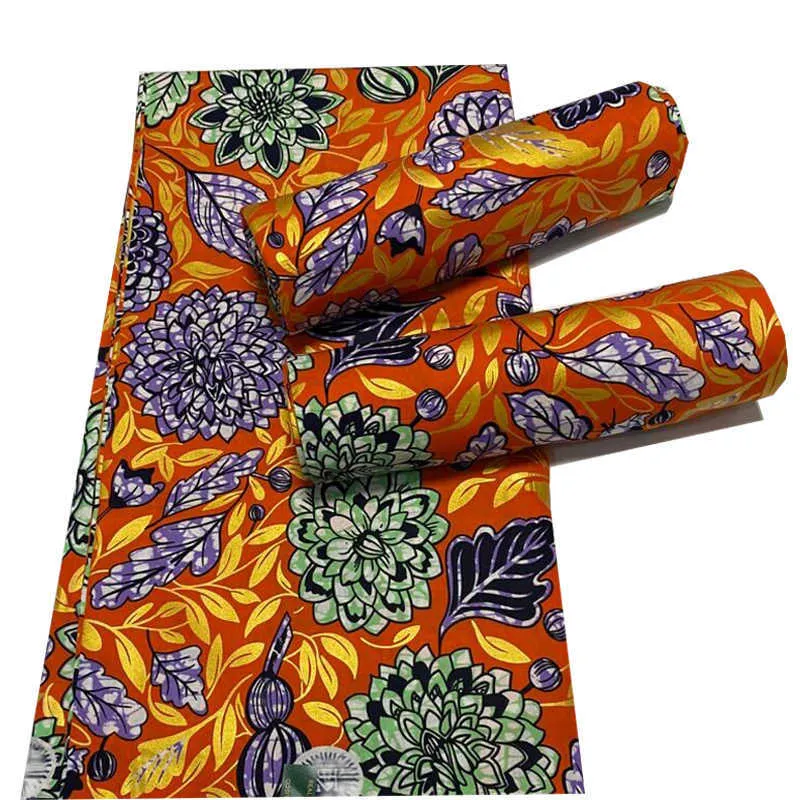 100 % Baumwolle Top Golden Powder Prints Echtwachs Afrikanischer Stoff Neueste Designer Nähen Hochzeitskleid Tissu Herstellung Handwerk Lendenschurz 210702