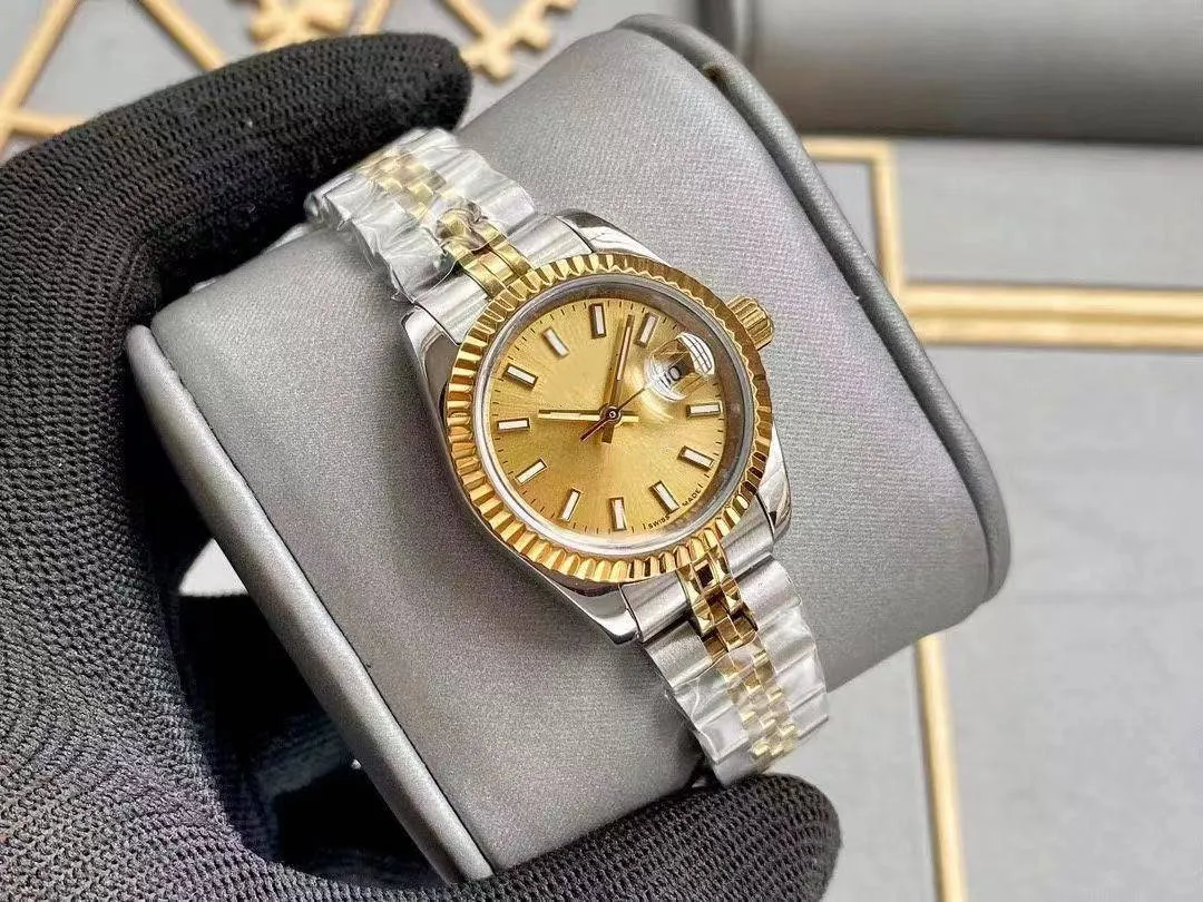 Beautiful High quality fashion gold Ladies dress watch 28mm mechanical automatic women's watches Stainless steel strap bracel247O