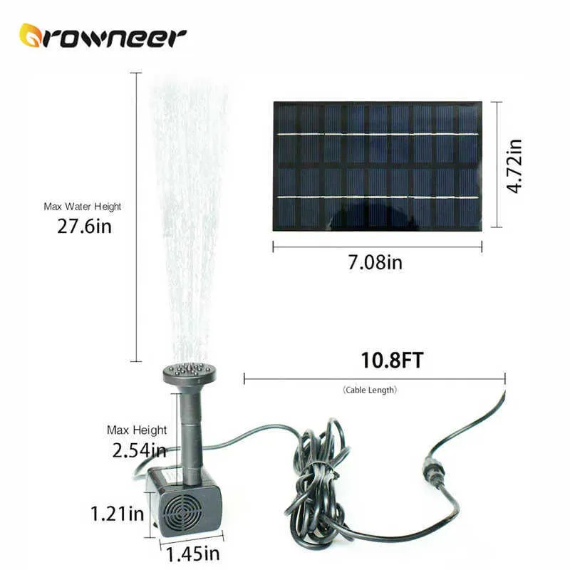 Solarpanel-Brunnen, 180 l/h, 7 V Wasserpumpe, 1,2 W, Schwarz, für Garten, Pool, Teich, Aquarium, lange Lebensdauer, Sonnenlicht, Vogelbäder, Sprühdüsen, 210713