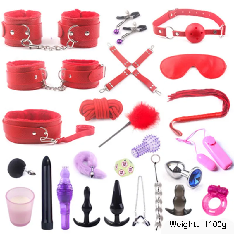 Massage 25st Sexig bdsm bondage set gag handbojor piska repar ögonbindelnippelklämmor för kvinna sexiga leksaker för par slav vuxen g3442997