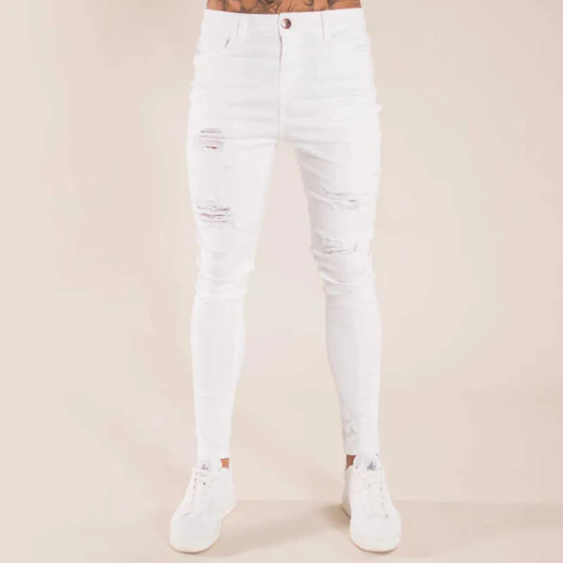 Jean Spodnie Streetwear Hipster Summer Męskie Styl Uliczny Ripped Jeans Casual Denim Zipper Spodnie Mężczyźni Jesień Moda Slim 211011