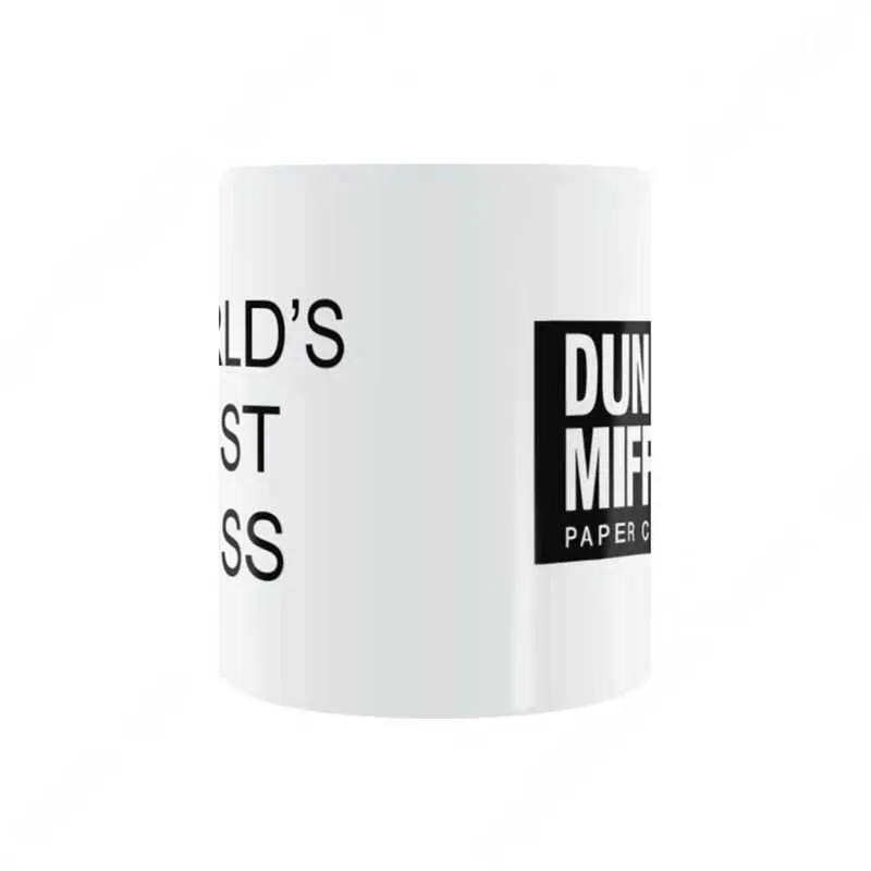Dunder Mifflin The Office-Worlds Boss Tazas y tazas de café 11 oz Taza de té / leche / cacao de cerámica divertida Regalo de oficina único 210804
