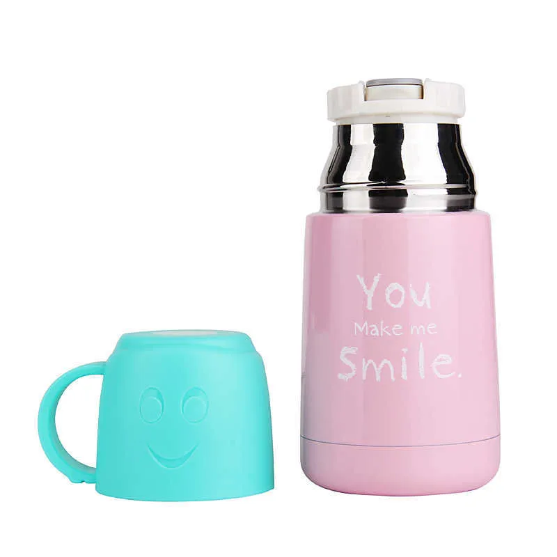 Tasse thermos en acier inoxydable de 210 ml Joli visage souriant Fiole à vide pour enfants thé Mini tasse thermique avec poignée en ligne 210913