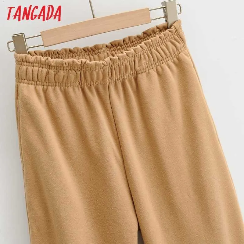 Tangada Primavera Donna Solid Pantaloni Grigio Cargo Strethy Vita Pantaloni Pantaloni Pantaloni Tasca Pantaloni sportivi femminili Streetwear 4P9 210609