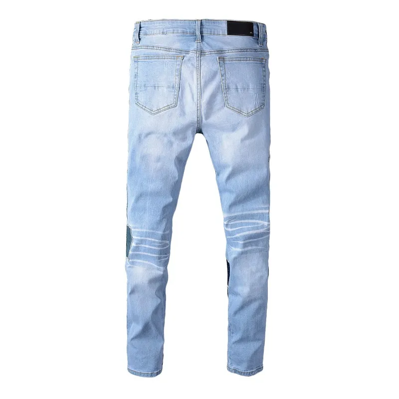 Automne nouveau concepteur pieds maigres pantalons hommes Jean déchiré peinture éclaboussures bleu droit Jean Streetwear mendiant de haute qualité