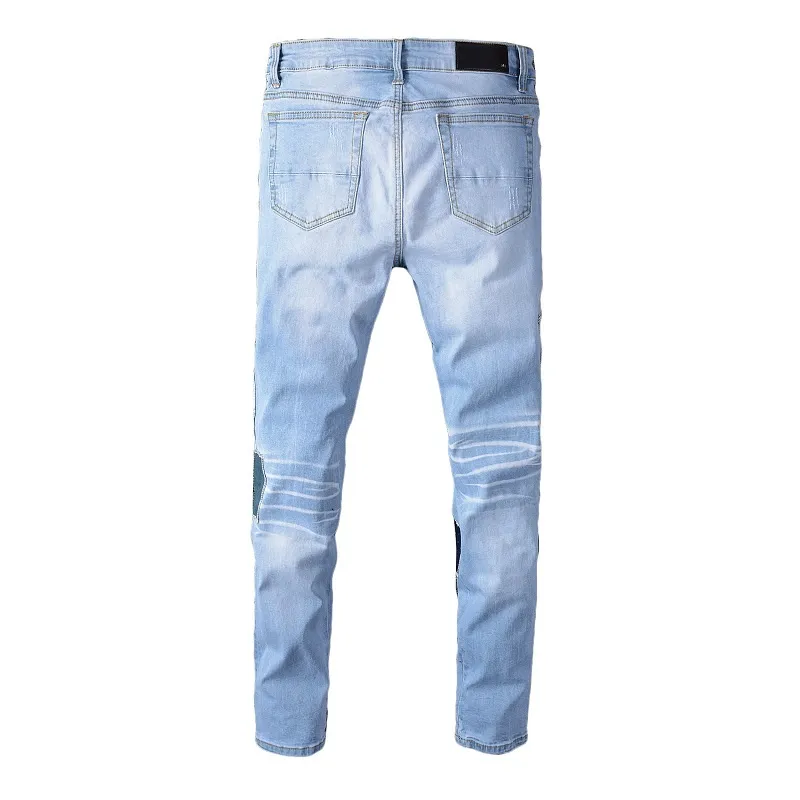 Autunno nuovissimo designer piedi skinny pantaloni jeans da uomo strappati schizzi di vernice blu jeans dritti streetwear mendicante di alta qualità