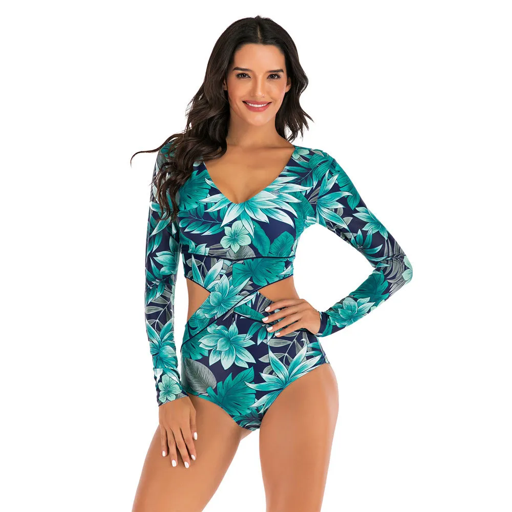 Sexy Rash Guard Badpak One Piece Badmode Lange Mouw Bodysuit Vrouwen Badpak Beachwear Surfing Monokini Zwemkleding 210315