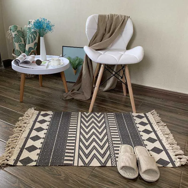 Cotton Tassel Home Weave Carpets Welcome Foot Pad Bedroom Study Room Floor Rugs Prayer Mattress 210917