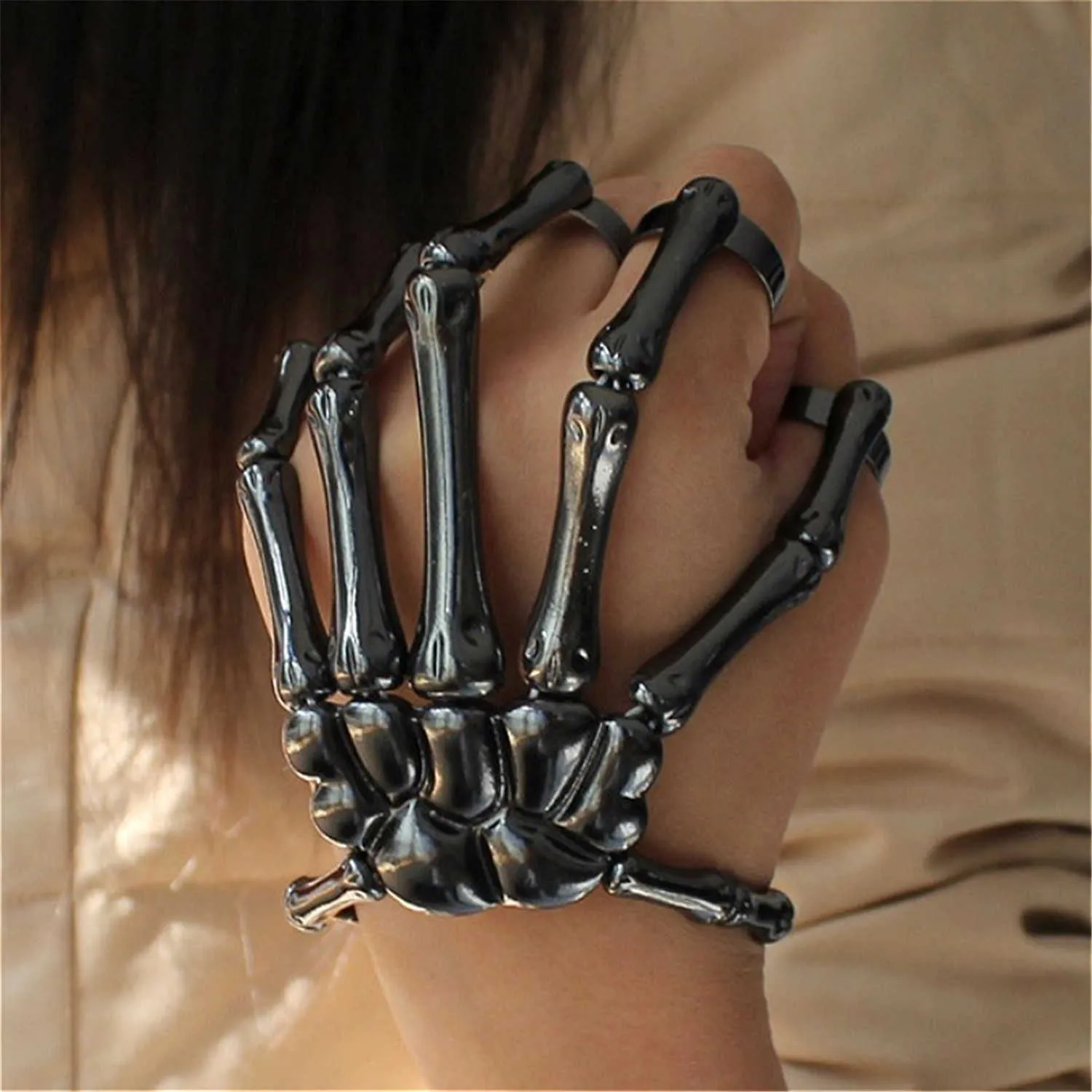 Halloween ångpunk armband för män Gotiska handskalle Skelett Elasticitet Justerbart par Kvinnor Armband Bangles Smycken Q0719