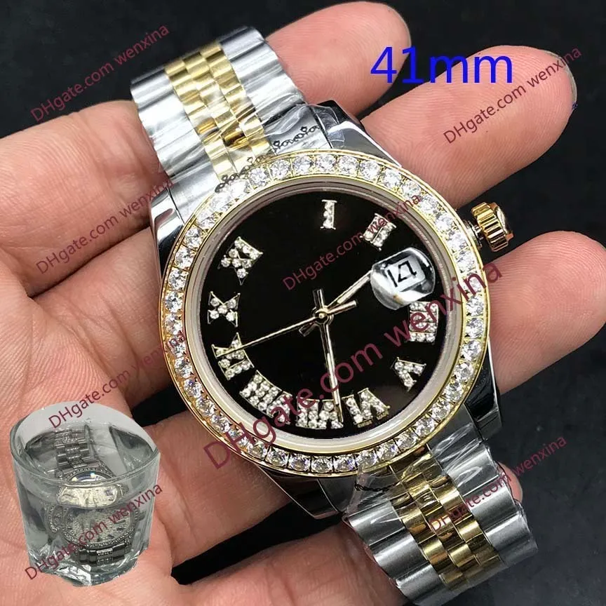 10 hoge kwaliteit luxe 41 mm herenhorloges diamanten horloge zwart gezicht witte strip montre de luxe 2813 automatisch staal waterdicht Wrist259K