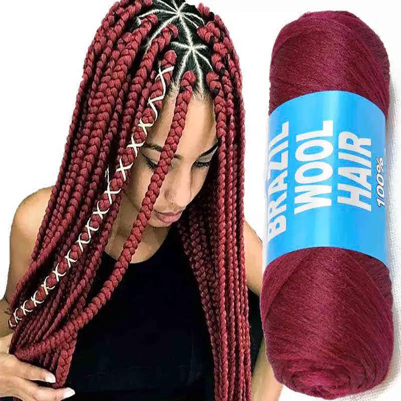 Brazilian wool hair yarn African hair yarn for braiding wig artificial twisting bundles wholesale hair attachment knitting Y211129