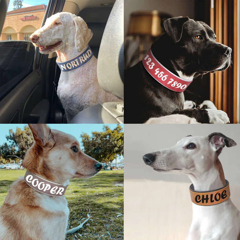 Collare cani grande personalizzato Collari personalizzati in pelle larga Animali domestici medi personalizzati s ID nome stampato 211022