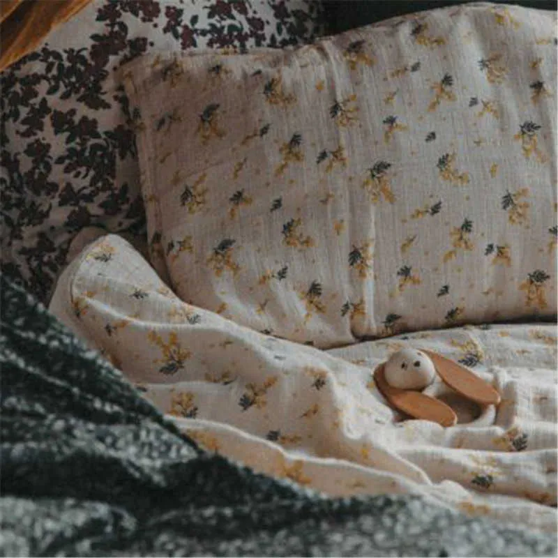 120 * 120cm gf baby bomullsdukar mjukt blomma mönster vintage stil swaddle wrap feeding burp tyg handduk halsduk saker 210619