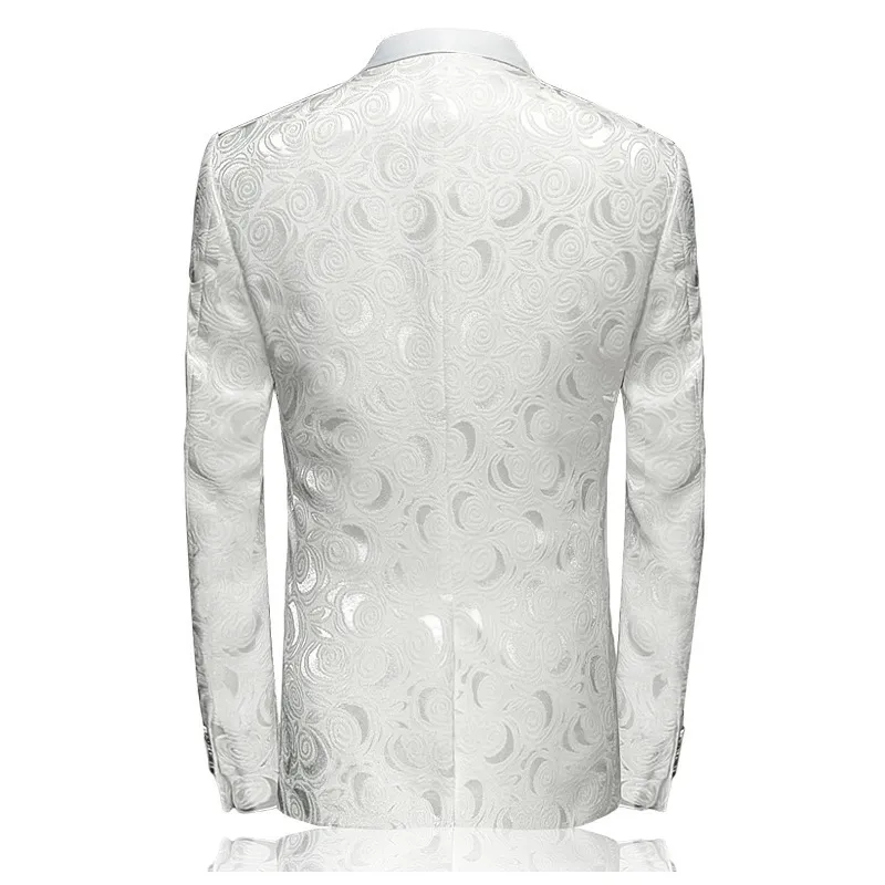 PYJTRL Mens Fashion White Rose Jacquard Blazer Slim Fit Suit Jacket 201124