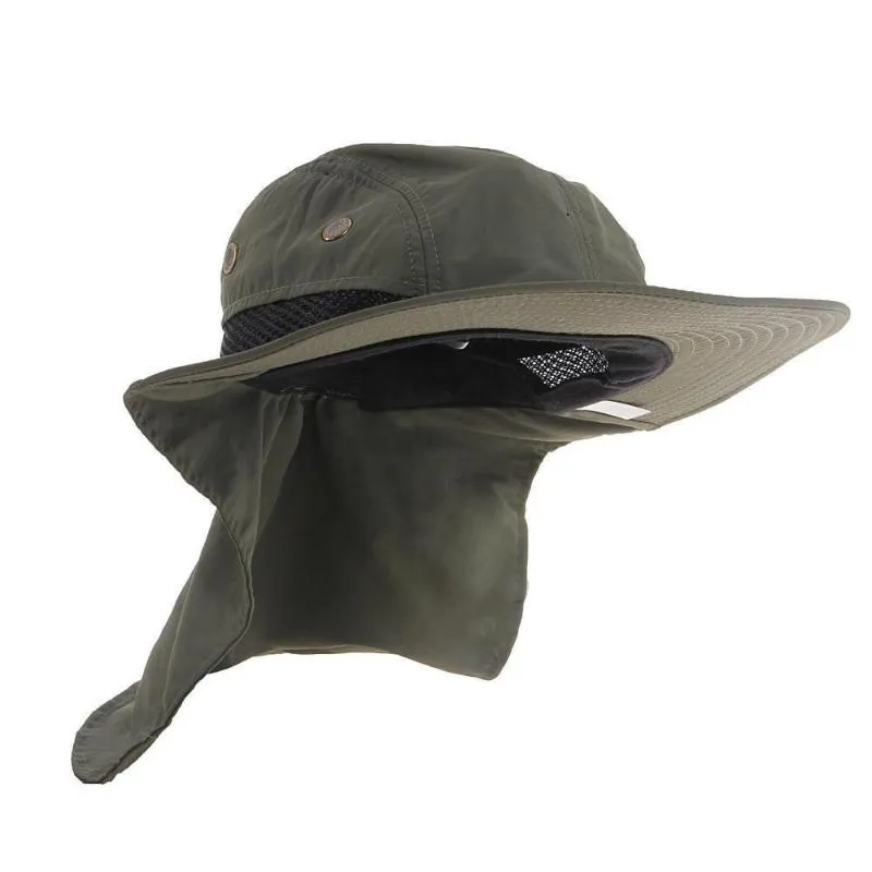 Geizige Brimhüte Sommerfunktion Halsklappe Boone Hut Fischerei Wandersafari Outdoor Sonnenschaufel Bush Cap Casual Style 2368