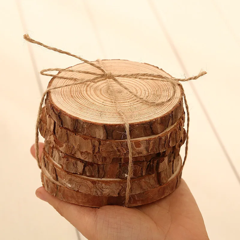 6pcslot Pine Wooden Chips Cut Pieces Wood Log Sheet Rustic Wedding Decor Party Centerpieces Vintage Country Style (2)