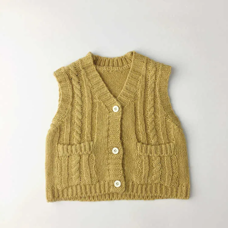 The V-neck vest Spring and Autumn children's clothing for boy and girl cardigan sweater vest two-pocket child sweater 210701