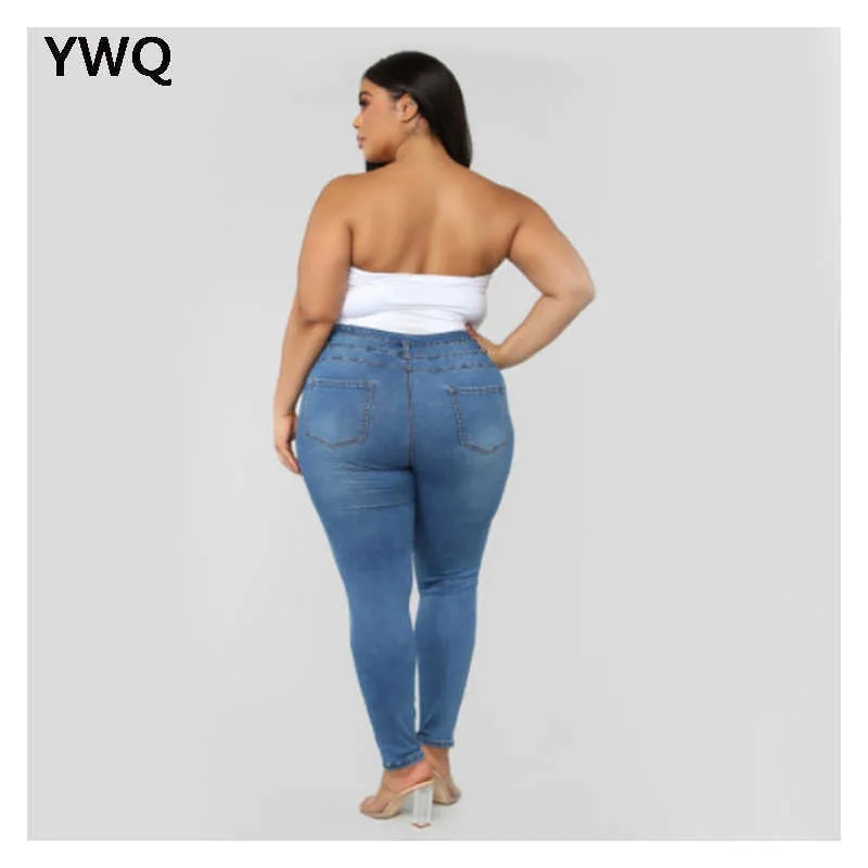 Grande taille taille haute jean femme maigre déchiré grand pantalon cargo mode mince trou serré maman pantalon 210809