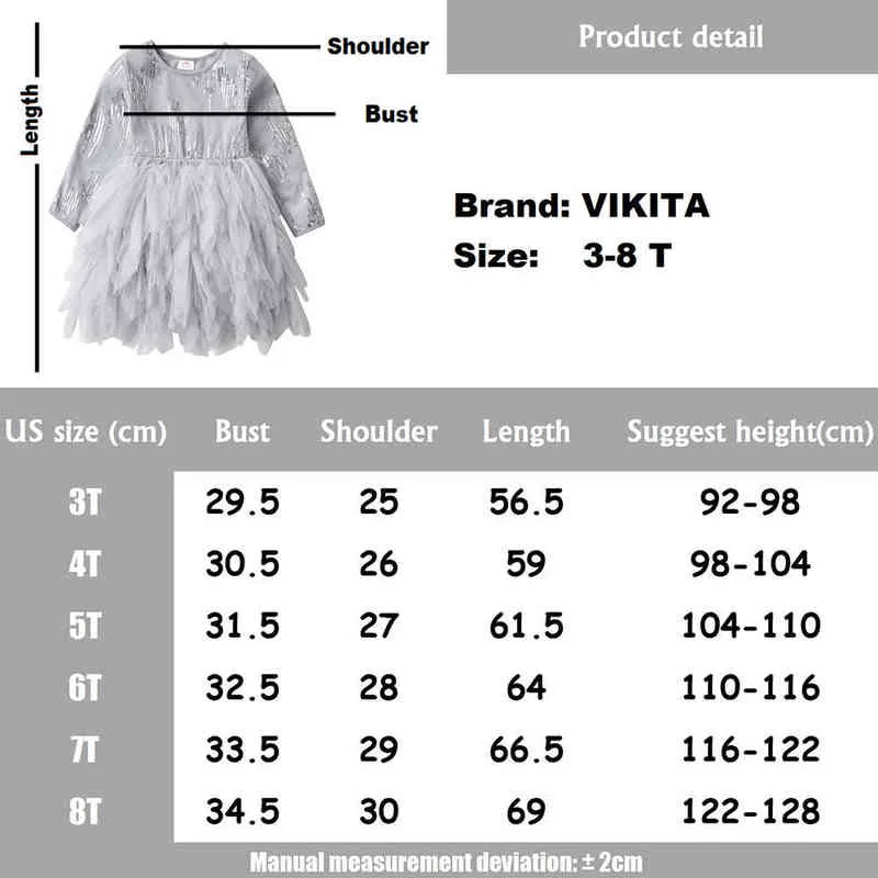 Vikita Girls Layered Dresses Kids Sequins Födelsedagsfest Prom Elegant Barn Tulle Mesh Shinny Princess Vestidos 211231