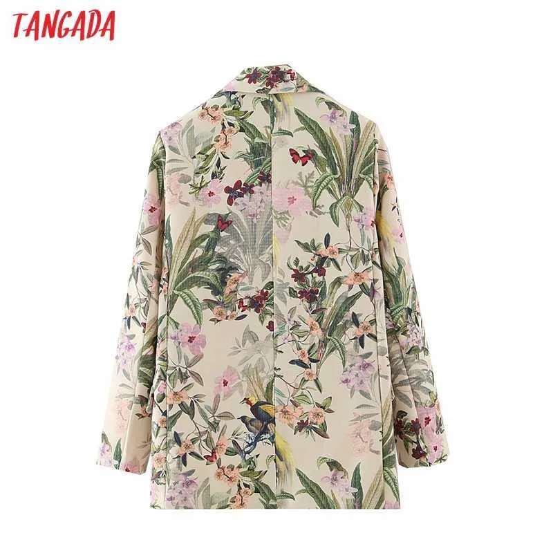 Tangada femmes imprimé fleuri Blazer manteau Vintage Double boutonnage à manches longues mode française femme Chic hauts DA103 211006