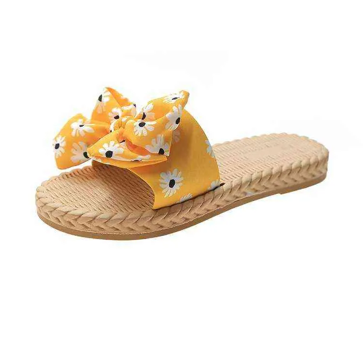 Women's New Slippers Sandals and Slippers Wear Summer Floral Bows, Flat-bottomed Fashion Soft-bottomed Flip Flops Fashion Trends Y220221