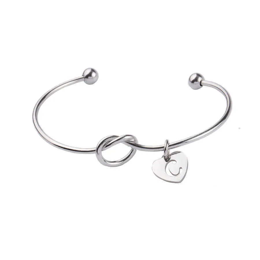 Bracelet en acier inoxydable A-Z Disc Lettre initiale Noeud Bracelet pour femmes Fille Or / Or Rose Argent Couleur Amour Lettre Bracelet Q0719