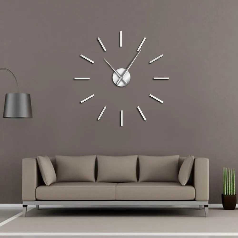 3D Acrílico Espelho Efeito Design Simples Arte Decorativo Quartzo Quartzo Tranquilo Varredura Moderna Big Clock Hands Wall Watch 210310