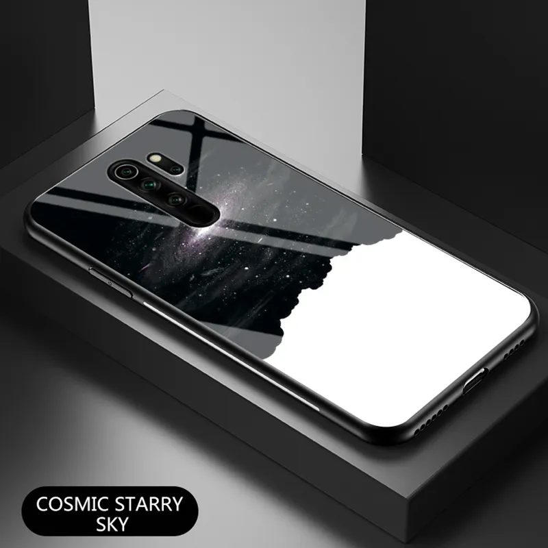 Hüllen für Xiaomi Redmi Note 8 Pro 8T 9, harte farbige Sternenhimmel-Hartglas-Rückseite, kratzfest