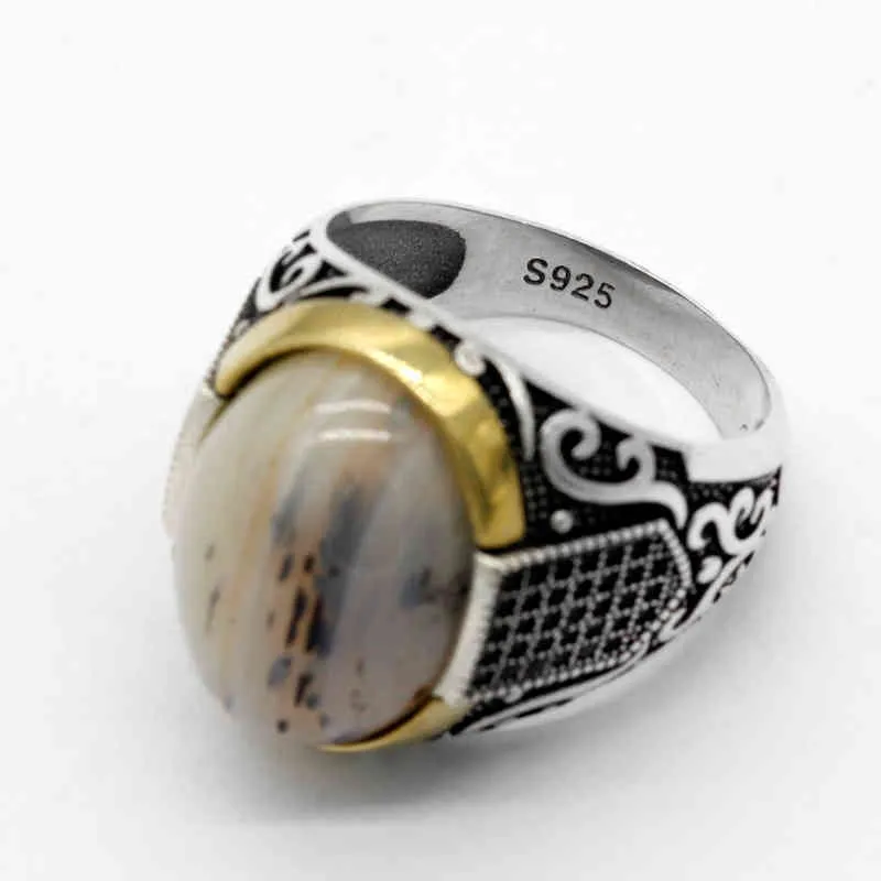 Genuine Pure 925 Sterling Prata com AGATE Pedra Casamento Antigo Para Homens Turco Punk Rock Jóias Presente Mulheres Anéis
