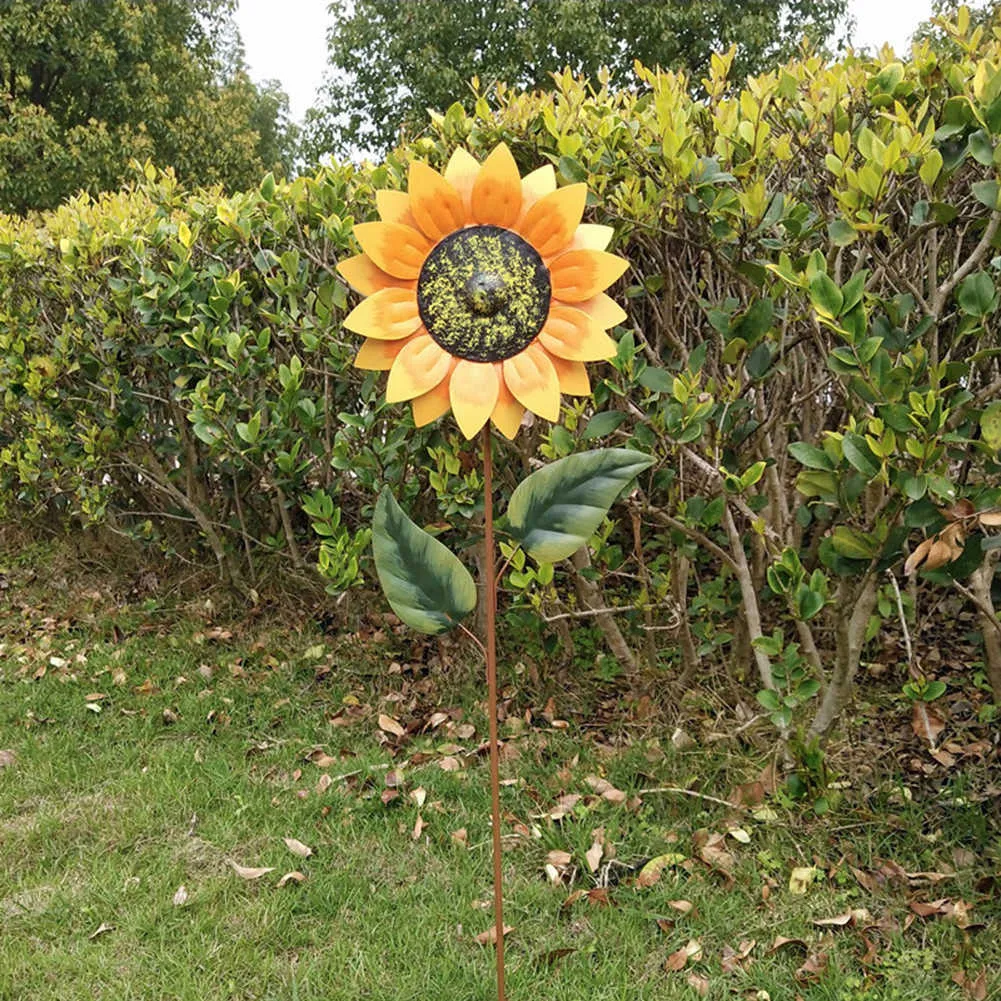 Mulino a vento in ferro battuto Cortile Palo rotante esterni Girasole Girandola a vento Statua da giardino Ornamenti decorazioni da giardino Q08112785