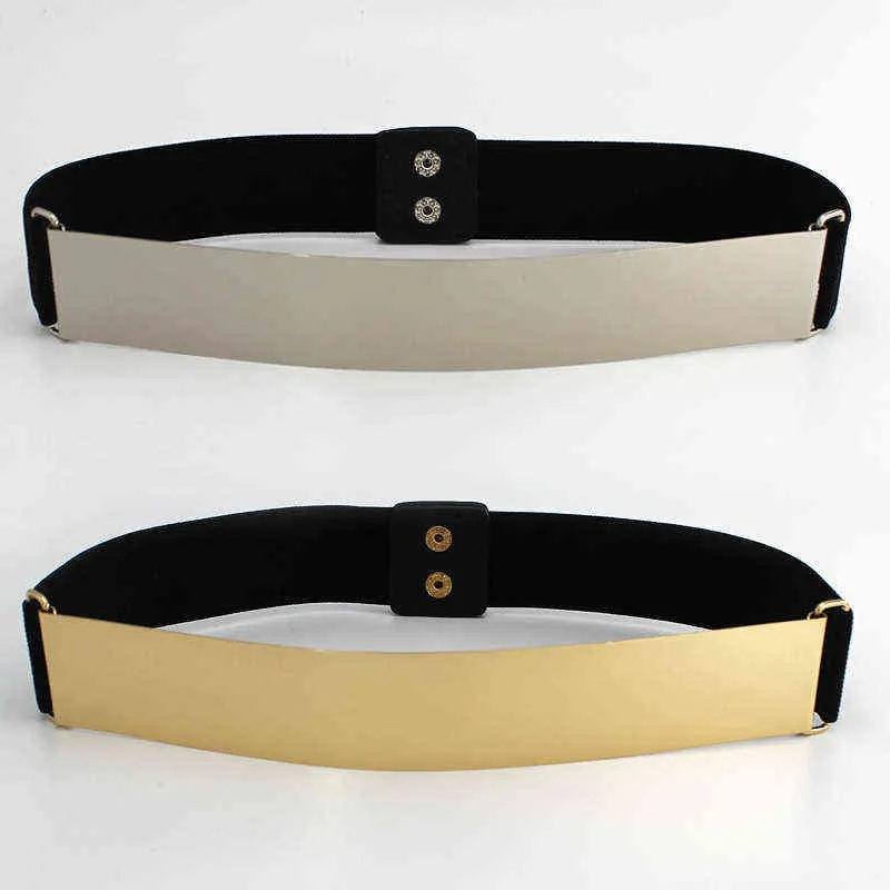 Cintura elastica a catena dorata Cintura in vita femminile Jeans Cinture donna Fascia elasticizzata Cintura in metallo argentato Cinturon Mujer Largo G220301