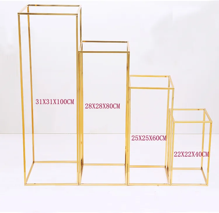 Gold decoration Iron geometric placed props road lead T station supplies rectangle wedding plinth 210310