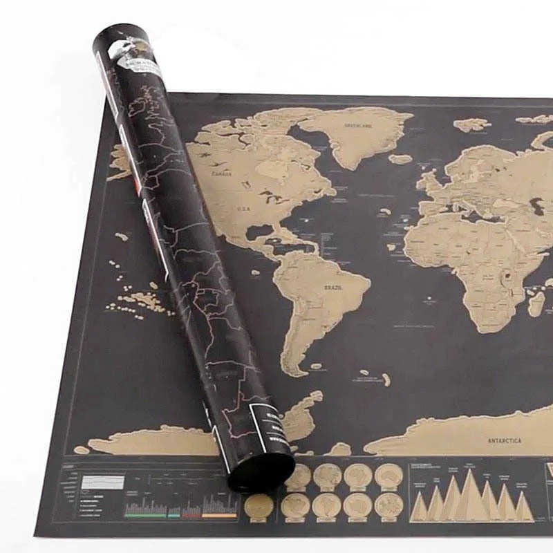 Deluxe Erase World Travel Map Scratch Off para sala de escritório em casa decoração adesivos de parede 210726