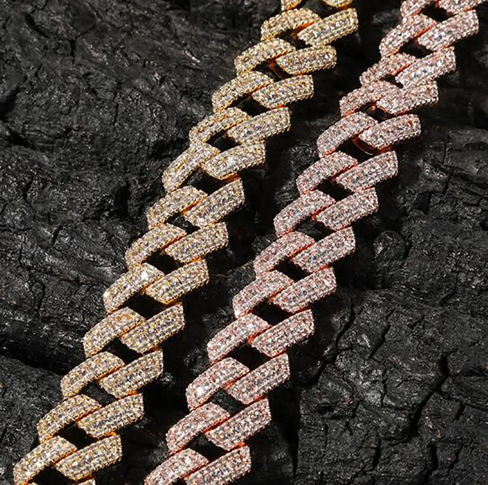 Collier chaîne à maillons cubains glacés de 17mm, bracelet plaqué or blanc 14 carats, 3 rangées de diamants en zircone cubique, bijoux 16 à 24 pouces, 257W