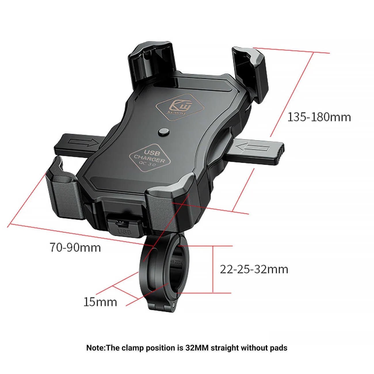 Держатель телефона мотоцикла QC3.0 15W USB Smart Charger Charing Charing 2 в 1 Полуавтоматический стенд 360 градусов вращения кронштейна автомобиля