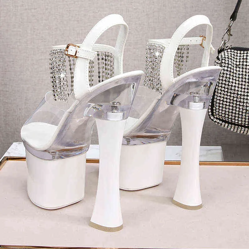 Sandals Transparent super high heels sandals female pole dancing party platform sexy fairy sandals 17cm thick heel plus size 220309