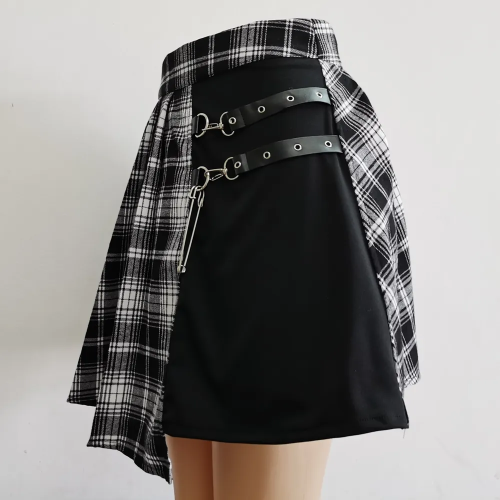 Kobiety harajuku punk Nieregularny mini plisowany skater Asymetryczne wycięcie wysokiej talii Hip Hop Club -Owear Gothic Harajuku spódnica 210311