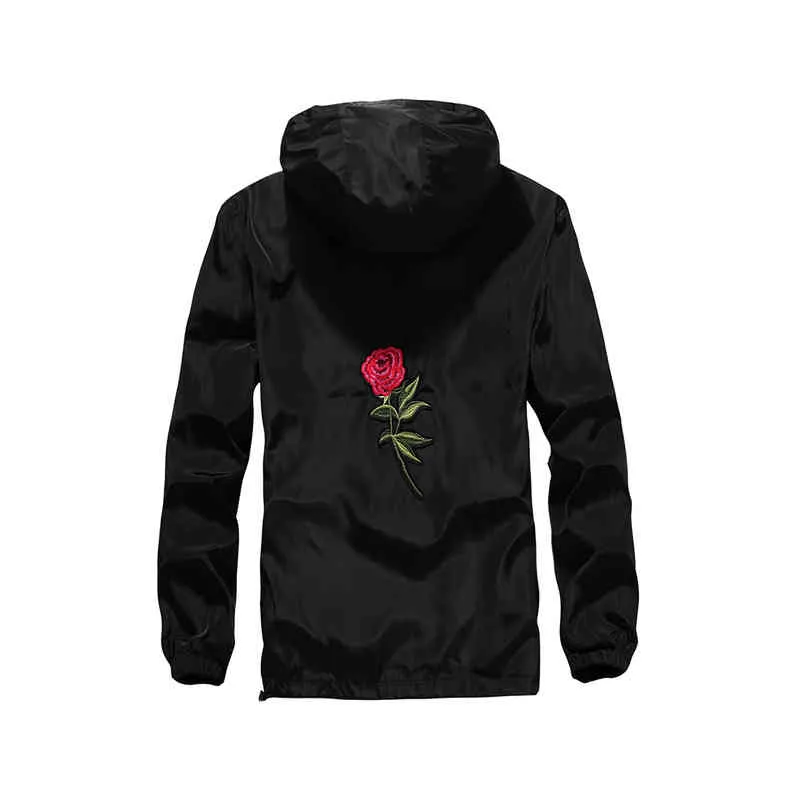 Qsuper Rose Bomber Män Jacka Hip Hop Slim Fit Flowers Pilot Män Coat Mäns Hooded Jackor Male Brand Clothing 220210