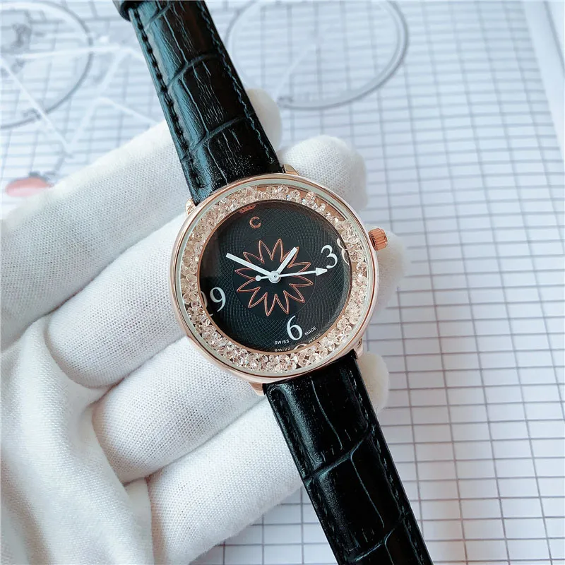 Marka zegarki dla dziewczynki kryształowy w stylu kwiatowym skórzany pasek kwarcowy zegarek cha19331x