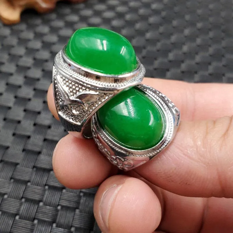 Bagues de cluster Green Emerald Jade Silver Bague Hommes Fine Bijoux Véritable Naturel Certifié Jades Pierre Accessoires Bijoux Pour Male314F