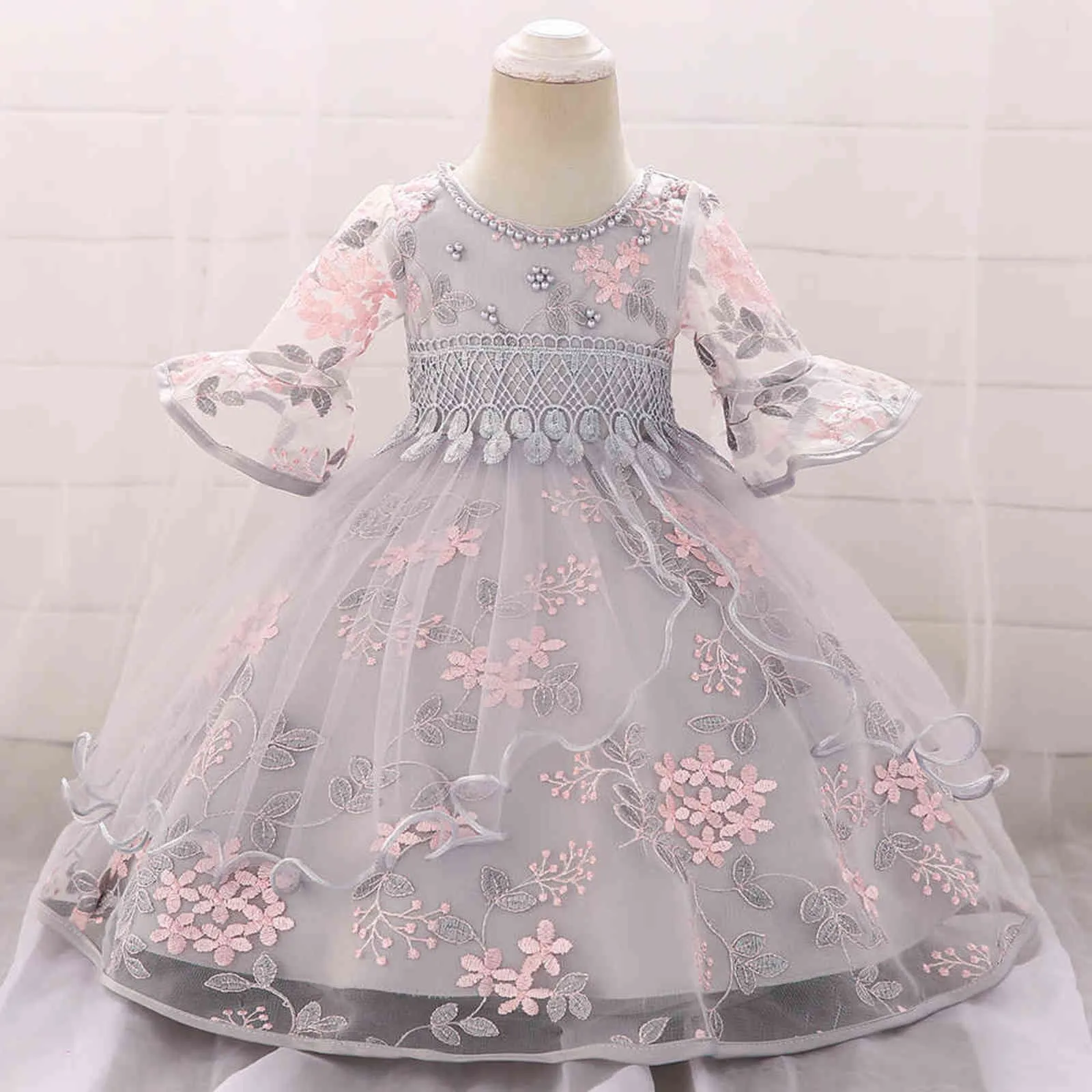 2021 Vêtements d'été bébé fille robe à manches longues 2 1er anniversaire robe pour fille redingote fête princesse robe de baptême infantile fleur G1129