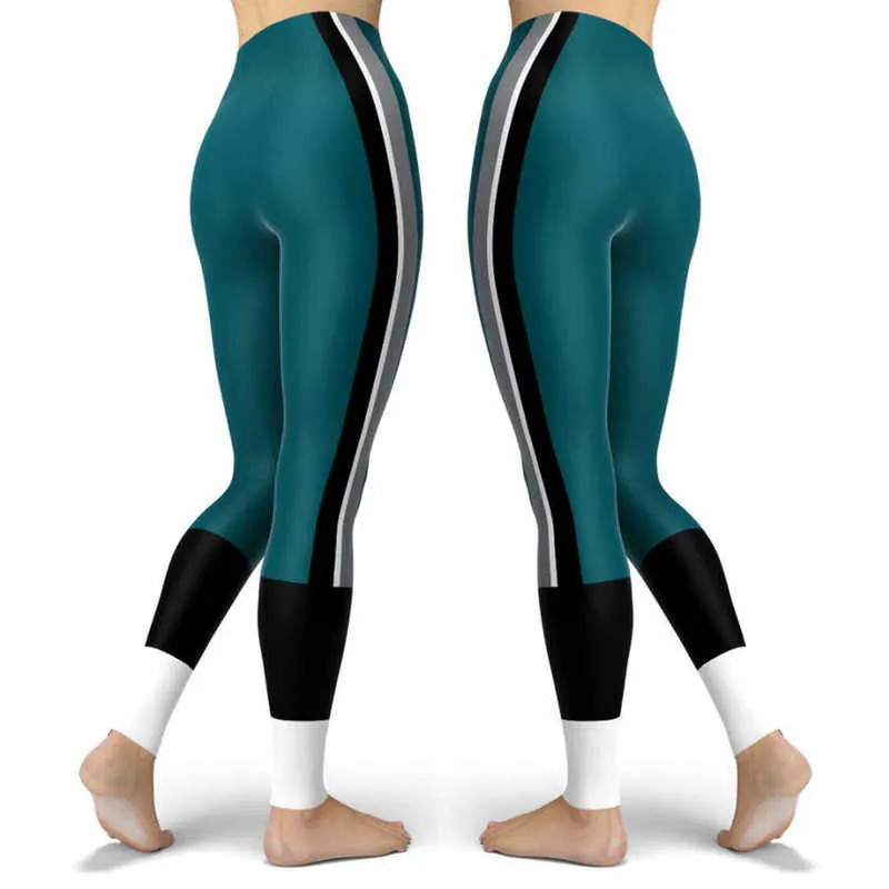 야외 캐주얼 스키니 인쇄 여성의 스포츠 레깅스 Femme 신선한 색상 스트라이프 스키니 탄성 운동 블루 legging 210928
