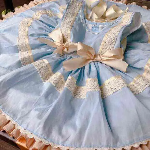 2 PZ Neonata Primavera Estate Senza Maniche Vintage Spagnolo Lolita Principessa Abito Abito di Sfera la Ragazza Festa di Compleanno di Pasqua Casual G1129