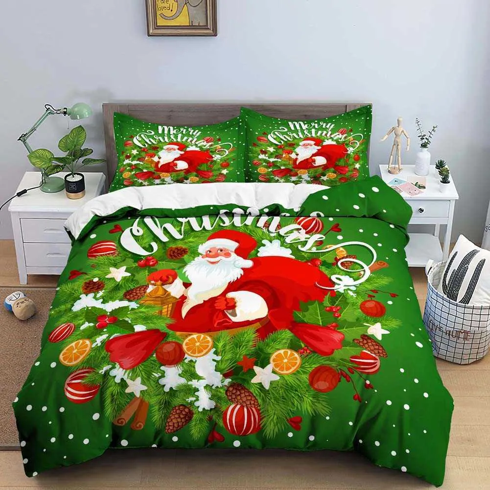 サンタクロースプリント布団カバーのための大人の子供の寝具の寝具クリスマスの装飾カバー2 / セットキングツインサイズ211007