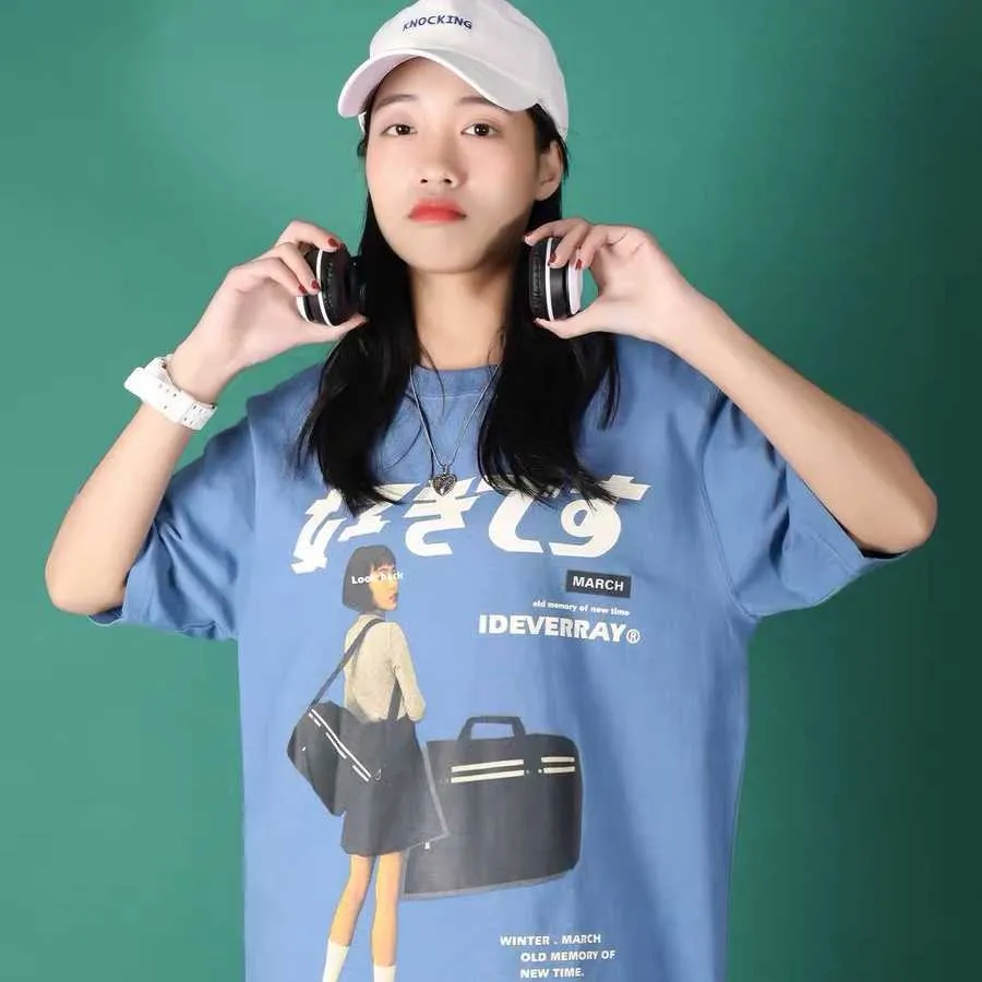Sommar Harajuku Rolig Hip Hop Streetwear Japanska Tryck Män Kortärmad Casual Bomull Stora Par T-shirt Topp Tees 210629