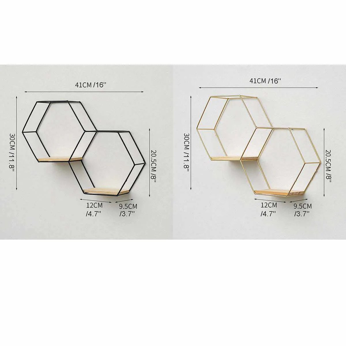 Black/Gold Nordic Style Double Hexagonal Iron Stand Small Pot Wall Holder Wall Shelf Wall Decoration Storage Holder Decror 210705