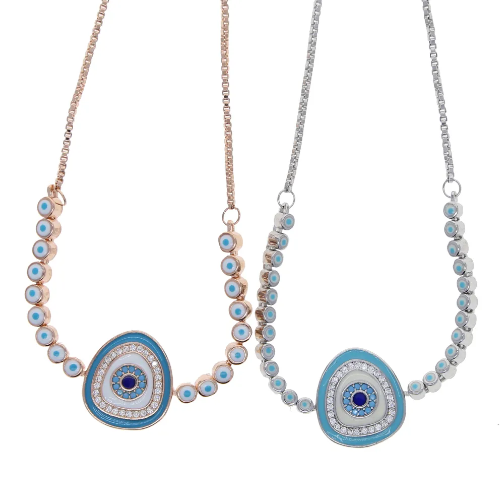 braccialetto da tennis Lucky Turkish Evil Eye alla moda con micro pavé di gioielli sbalorditivi regolabili in zirconi cubici AAA le donne