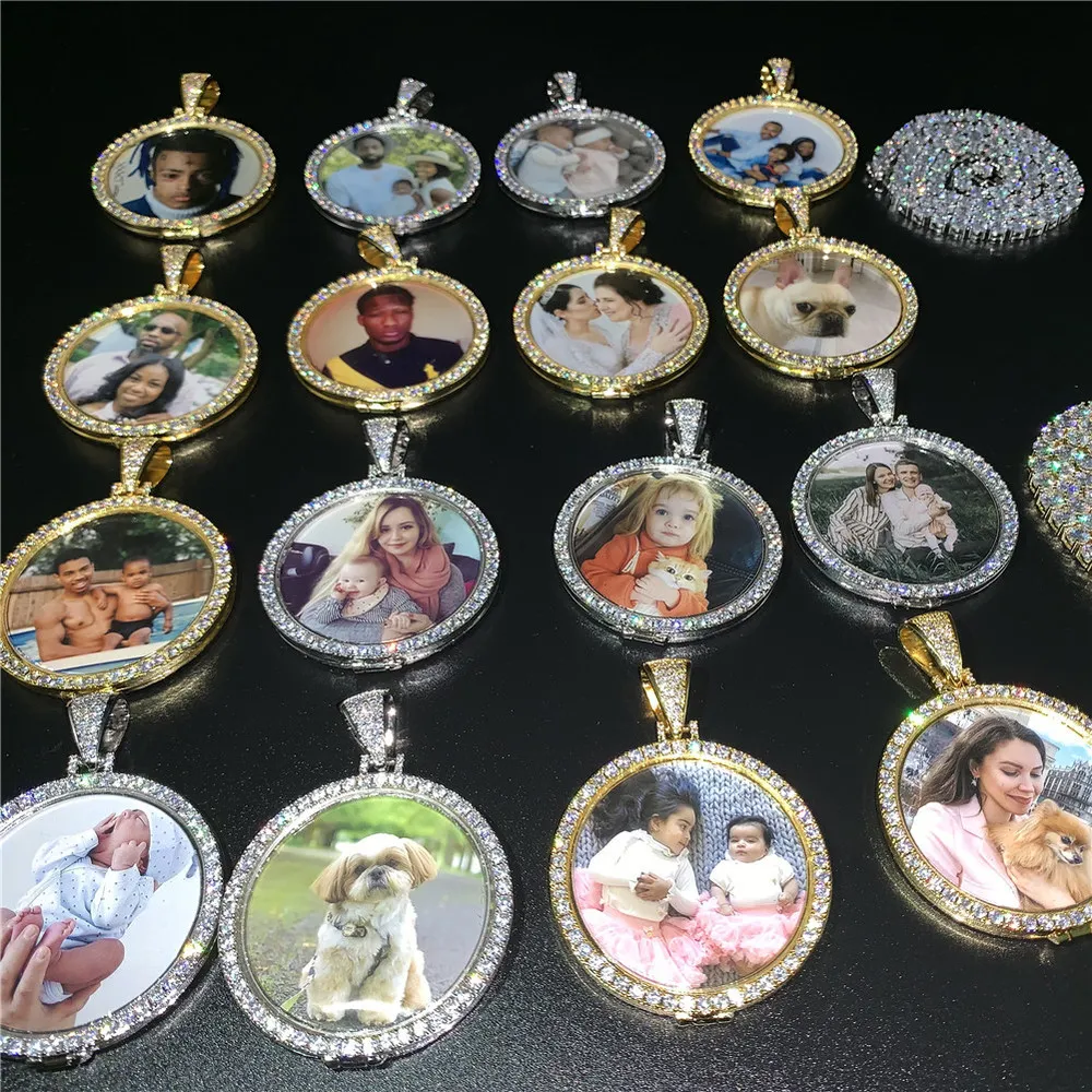 Medallion Custom de memória PO Memória PO Colar pingente com jóias de tênis Chainias de zircônia personalizadas Charme presente251g